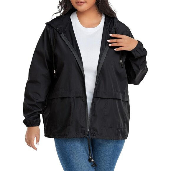 Plus Size Waterproof Rain Jacket Women's Lightweight Packable Windbreaker - Picture 3 of 6